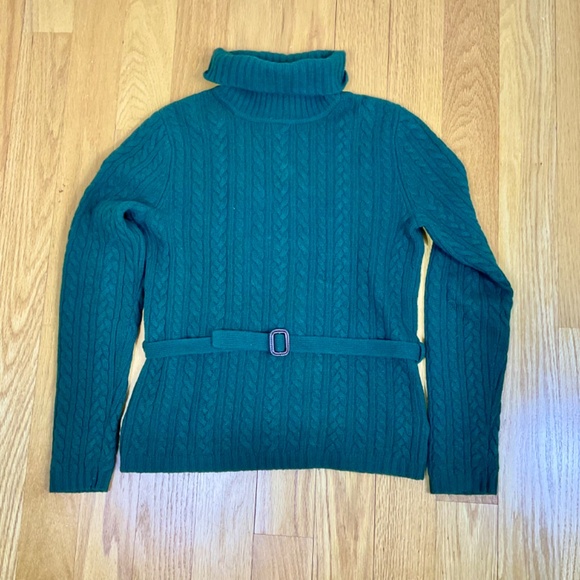 Lauren Ralph Lauren Sweater Turtleneck Green Cable Knit Belt Wool Angora (P/P) - Picture 4 of 7